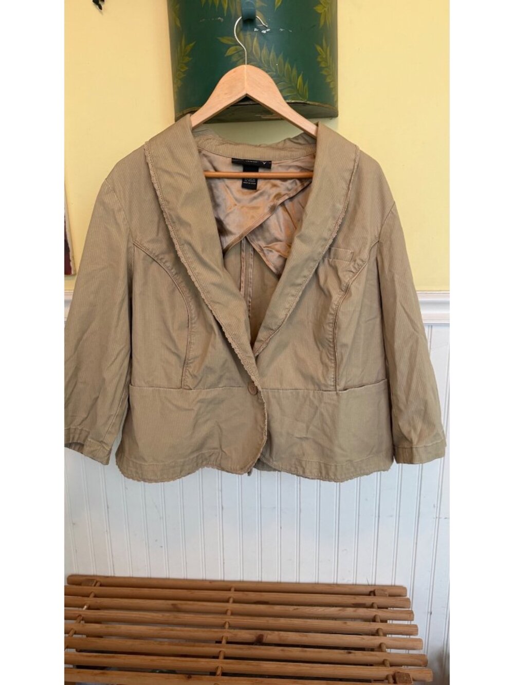 Venezia Beige Striped Blazer Jacket With Lace Trim 14/16 Vintage y2K cotton